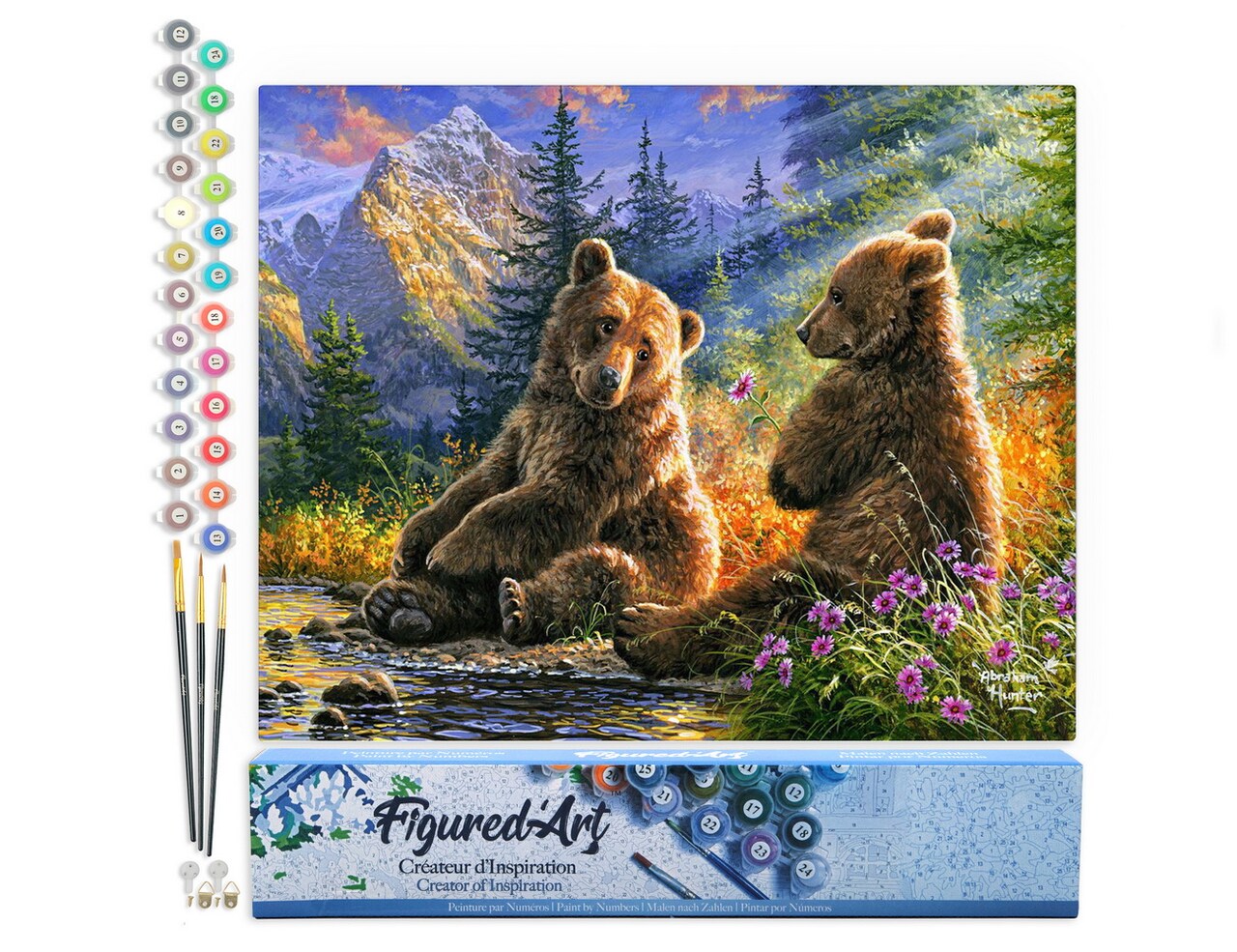 Figured'Art Paint by Numbers Kit for Adults Sitting Bears 16"x20" - Craft Art Painting DIY Kit Rolled Canvas without frame